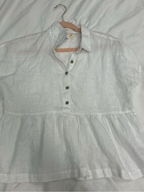 White Linen Button-Up Peplum Top